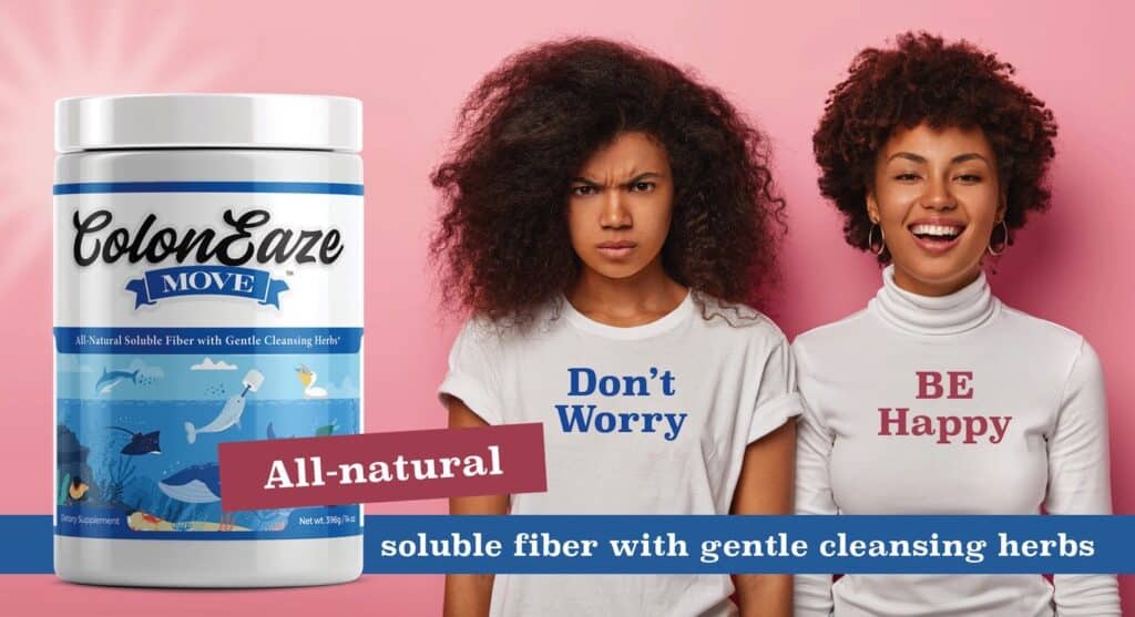 colonease~move shop banner that reads "All-natural soluble fiber with gentle cleansing herbs"